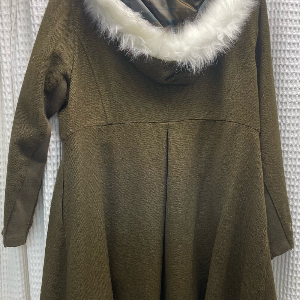 Outlander Women's Olive Hooded Pea Coat with Faux Fur Trim from Torrid